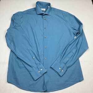 Calvin Klein Mens 4-Way Stretch Button Shirt Blue Long Sleeve Dress Top Medium